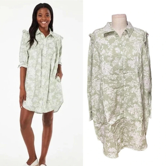 Roller Rabbit Caxias Darya Dress Sage Green White Floral Size Large - Picture 1 of 10